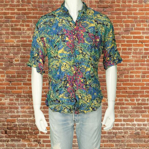 Goouch Vintage Funky Art Print Rayon Shirt - Picture 8 of 9